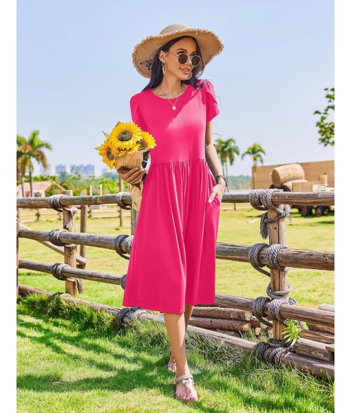 Zeagoo Women Summer Short Sleeve Midi Dress with Pockets Casual Aline Flowy Tshirt Dress Floral Vocation Beach Sundress