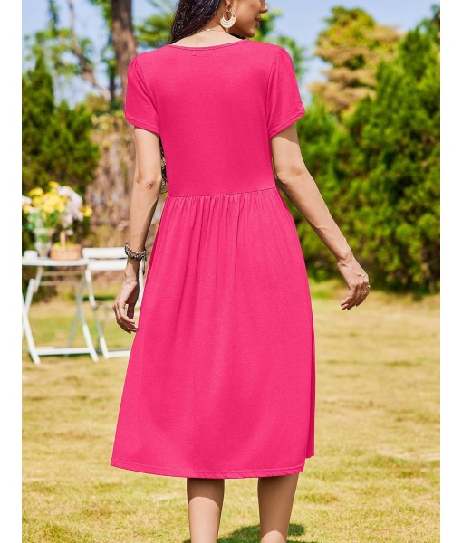 Zeagoo Women Summer Short Sleeve Midi Dress with Pockets Casual Aline Flowy Tshirt Dress Floral Vocation Beach Sundress