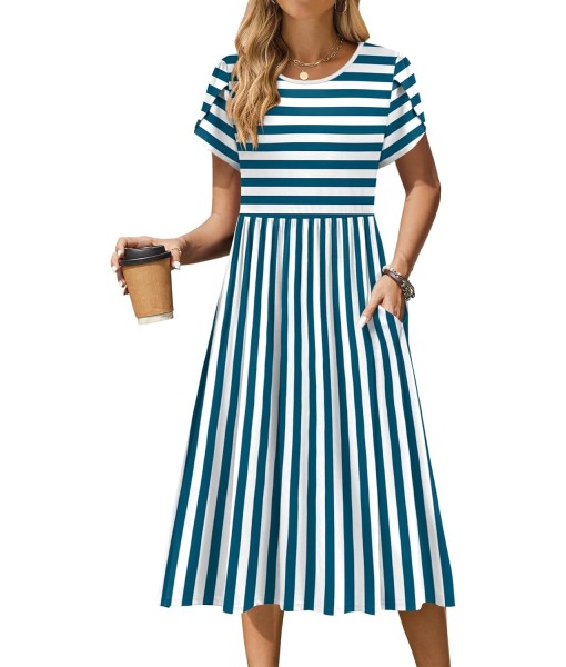 Zeagoo Women Summer Short Sleeve Midi Dress with Pockets Casual Aline Flowy Tshirt Dress Floral Vocation Beach Sundress