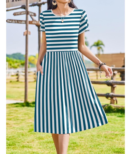 Zeagoo Women Summer Short Sleeve Midi Dress with Pockets Casual Aline Flowy Tshirt Dress Floral Vocation Beach Sundress