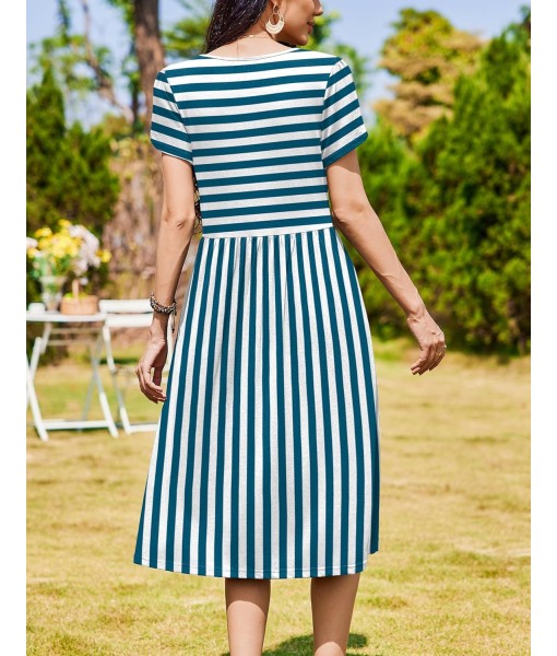 Zeagoo Women Summer Short Sleeve Midi Dress with Pockets Casual Aline Flowy Tshirt Dress Floral Vocation Beach Sundress