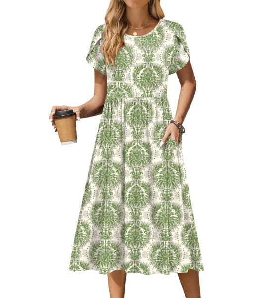 Zeagoo Women Summer Short Sleeve Midi Dress with Pockets Casual Aline Flowy Tshirt Dress Floral Vocation Beach Sundress