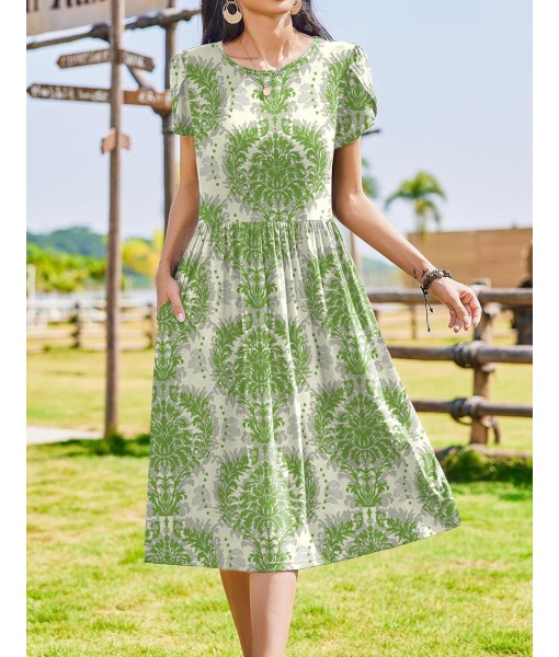 Zeagoo Women Summer Short Sleeve Midi Dress with Pockets Casual Aline Flowy Tshirt Dress Floral Vocation Beach Sundress