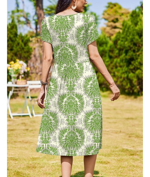 Zeagoo Women Summer Short Sleeve Midi Dress with Pockets Casual Aline Flowy Tshirt Dress Floral Vocation Beach Sundress