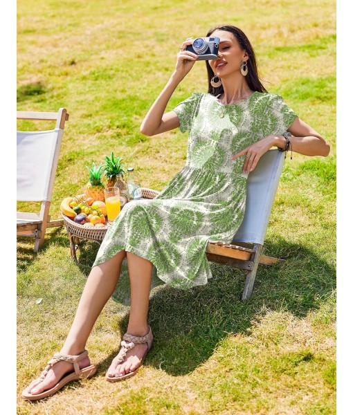 Zeagoo Women Summer Short Sleeve Midi Dress with Pockets Casual Aline Flowy Tshirt Dress Floral Vocation Beach Sundress