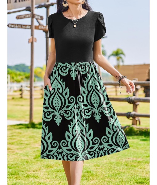 Zeagoo Women Summer Short Sleeve Midi Dress with Pockets Casual Aline Flowy Tshirt Dress Floral Vocation Beach Sundress