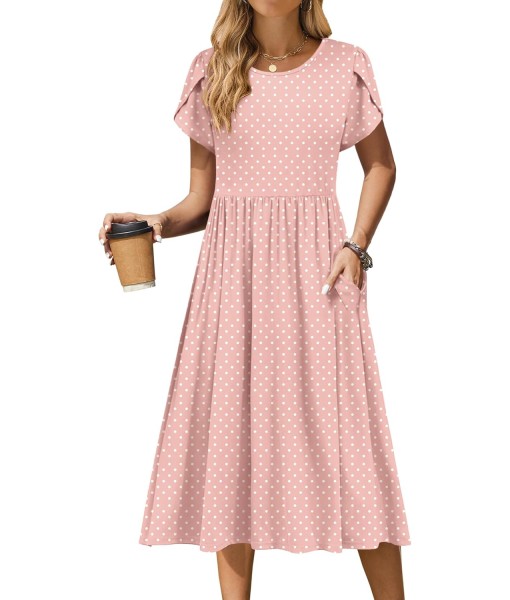 Zeagoo Women Summer Short Sleeve Midi Dress with Pockets Casual Aline Flowy Tshirt Dress Floral Vocation Beach Sundress