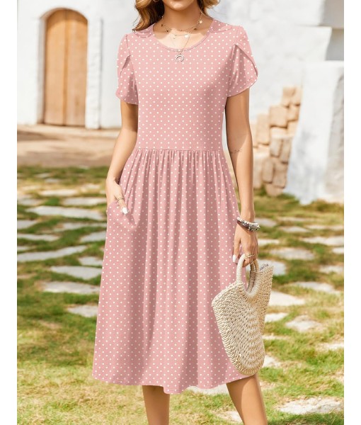 Zeagoo Women Summer Short Sleeve Midi Dress with Pockets Casual Aline Flowy Tshirt Dress Floral Vocation Beach Sundress