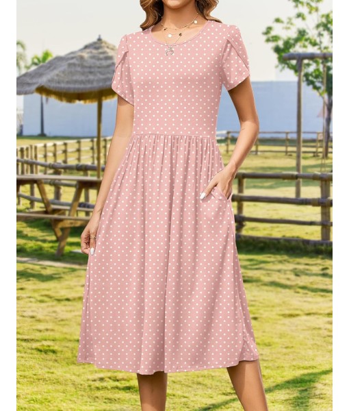 Zeagoo Women Summer Short Sleeve Midi Dress with Pockets Casual Aline Flowy Tshirt Dress Floral Vocation Beach Sundress