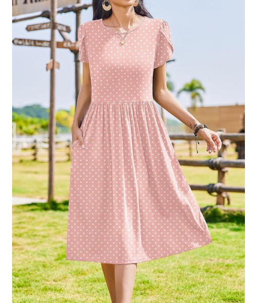 Zeagoo Women Summer Short Sleeve Midi Dress with Pockets Casual Aline Flowy Tshirt Dress Floral Vocation Beach Sundress
