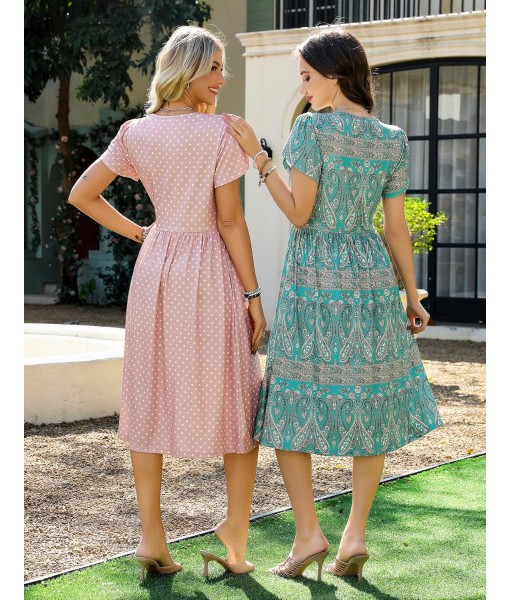 Zeagoo Women Summer Short Sleeve Midi Dress with Pockets Casual Aline Flowy Tshirt Dress Floral Vocation Beach Sundress