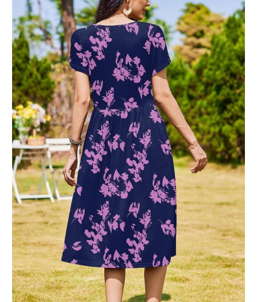 Zeagoo Women Summer Short Sleeve Midi Dress with Pockets Casual Aline Flowy Tshirt Dress Floral Vocation Beach Sundress