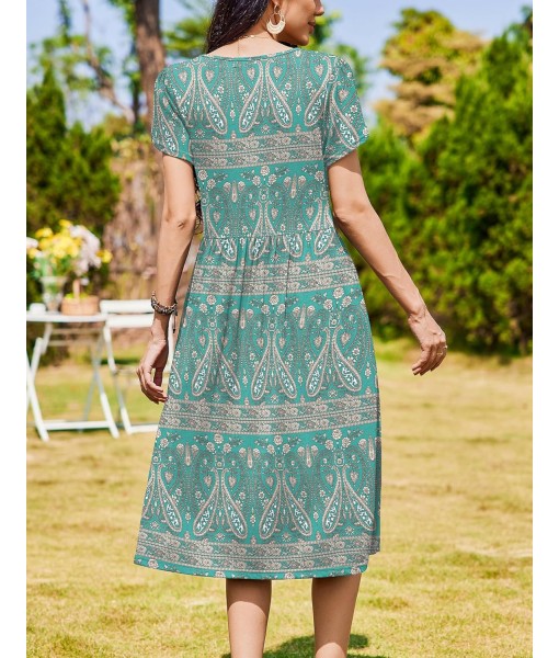 Zeagoo Women Summer Short Sleeve Midi Dress with Pockets Casual Aline Flowy Tshirt Dress Floral Vocation Beach Sundress