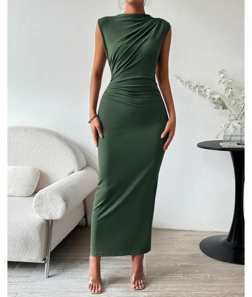 BTFBM Women's Ruched Bodycon Dress Summer Casual Sleeveless Back Slit Elegant Club Evening Party Cocktail Maxi Dresses