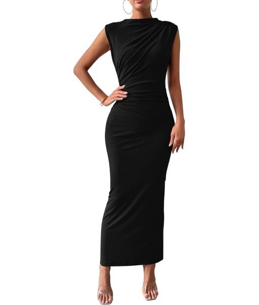 BTFBM Women's Ruched Bodycon Dress Summer Casual Sleeveless Back Slit Elegant Club Evening Party Cocktail Maxi Dresses