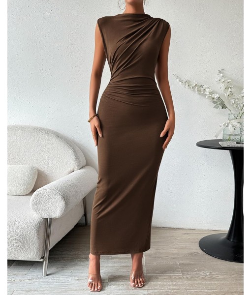 BTFBM Women's Ruched Bodycon Dress Summer Casual Sleeveless Back Slit Elegant Club Evening Party Cocktail Maxi Dresses