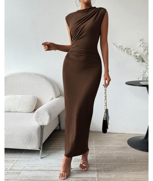 BTFBM Women's Ruched Bodycon Dress Summer Casual Sleeveless Back Slit Elegant Club Evening Party Cocktail Maxi Dresses