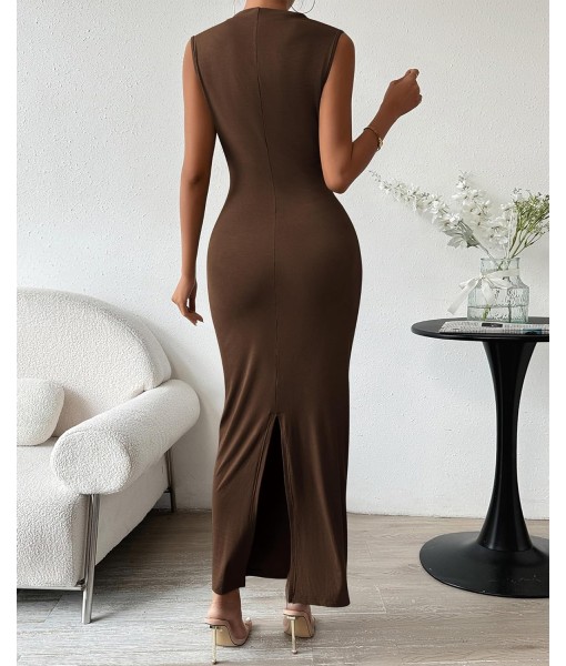 BTFBM Women's Ruched Bodycon Dress Summer Casual Sleeveless Back Slit Elegant Club Evening Party Cocktail Maxi Dresses