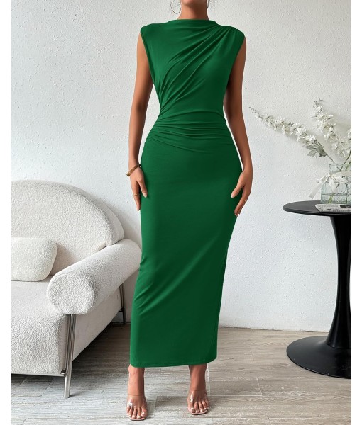 BTFBM Women's Ruched Bodycon Dress Summer Casual Sleeveless Back Slit Elegant Club Evening Party Cocktail Maxi Dresses