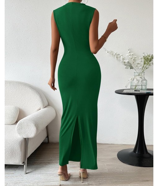 BTFBM Women's Ruched Bodycon Dress Summer Casual Sleeveless Back Slit Elegant Club Evening Party Cocktail Maxi Dresses