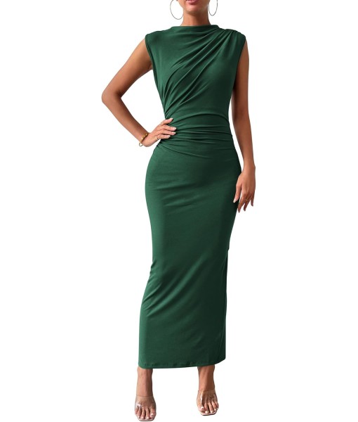 BTFBM Women's Ruched Bodycon Dress Summer Casual Sleeveless Back Slit Elegant Club Evening Party Cocktail Maxi Dresses