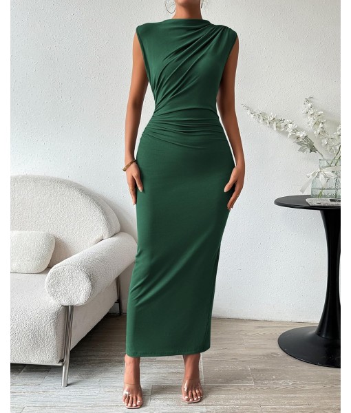 BTFBM Women's Ruched Bodycon Dress Summer Casual Sleeveless Back Slit Elegant Club Evening Party Cocktail Maxi Dresses