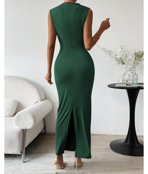 BTFBM Women's Ruched Bodycon Dress Summer Casual Sleeveless Back Slit Elegant Club Evening Party Cocktail Maxi Dresses