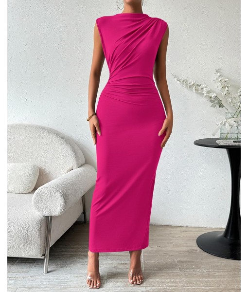 BTFBM Women's Ruched Bodycon Dress Summer Casual Sleeveless Back Slit Elegant Club Evening Party Cocktail Maxi Dresses