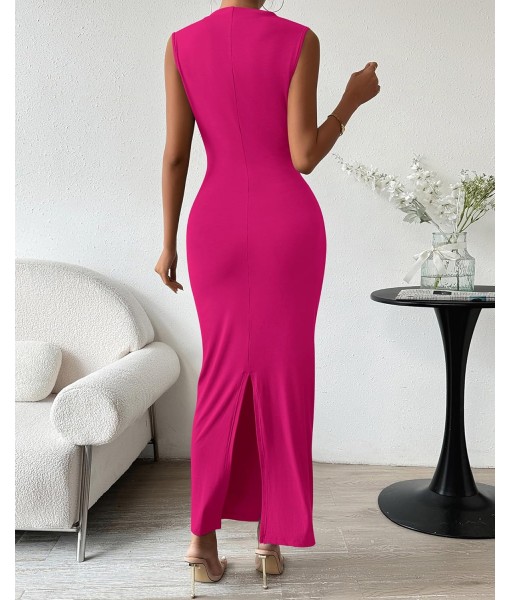 BTFBM Women's Ruched Bodycon Dress Summer Casual Sleeveless Back Slit Elegant Club Evening Party Cocktail Maxi Dresses