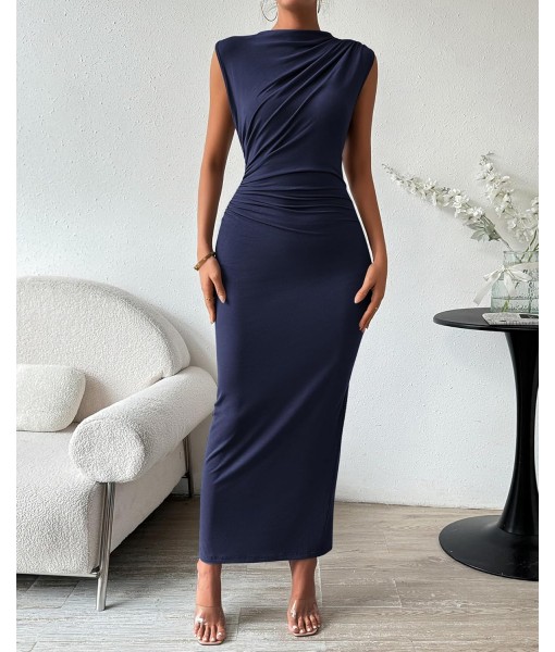 BTFBM Women's Ruched Bodycon Dress Summer Casual Sleeveless Back Slit Elegant Club Evening Party Cocktail Maxi Dresses