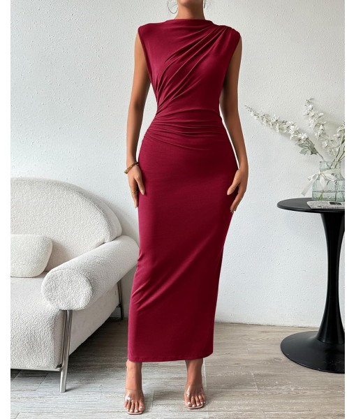 BTFBM Women's Ruched Bodycon Dress Summer Casual Sleeveless Back Slit Elegant Club Evening Party Cocktail Maxi Dresses