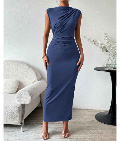 BTFBM Women's Ruched Bodycon Dress Summer Casual Sleeveless Back Slit Elegant Club Evening Party Cocktail Maxi Dresses
