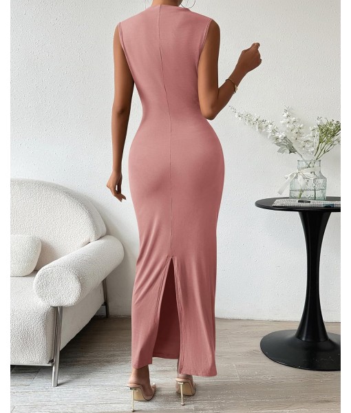 BTFBM Women's Ruched Bodycon Dress Summer Casual Sleeveless Back Slit Elegant Club Evening Party Cocktail Maxi Dresses