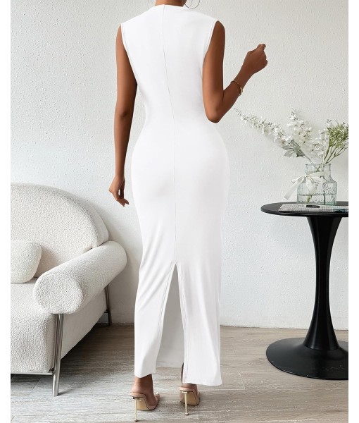 BTFBM Women's Ruched Bodycon Dress Summer Casual Sleeveless Back Slit Elegant Club Evening Party Cocktail Maxi Dresses
