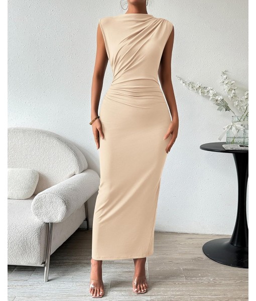 BTFBM Women's Ruched Bodycon Dress Summer Casual Sleeveless Back Slit Elegant Club Evening Party Cocktail Maxi Dresses