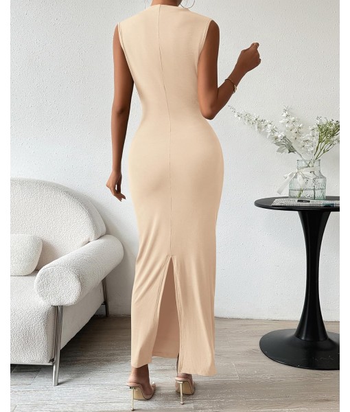 BTFBM Women's Ruched Bodycon Dress Summer Casual Sleeveless Back Slit Elegant Club Evening Party Cocktail Maxi Dresses