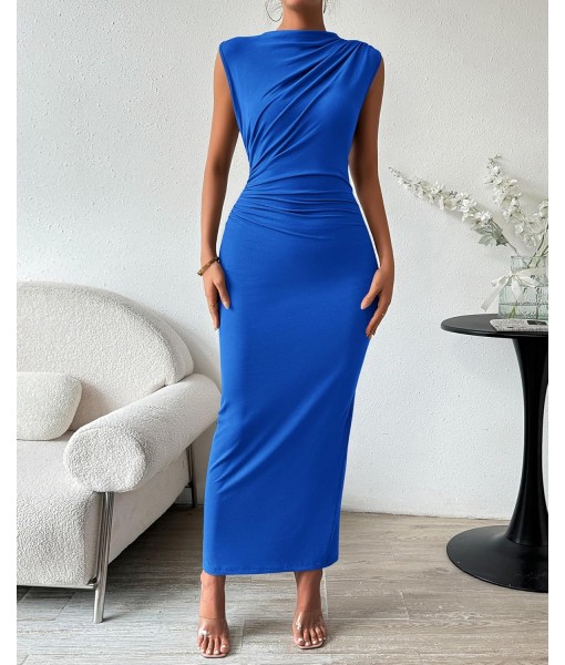 BTFBM Women's Ruched Bodycon Dress Summer Casual Sleeveless Back Slit Elegant Club Evening Party Cocktail Maxi Dresses