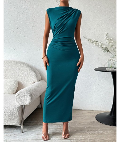 BTFBM Women's Ruched Bodycon Dress Summer Casual Sleeveless Back Slit Elegant Club Evening Party Cocktail Maxi Dresses