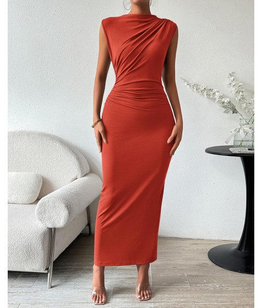 BTFBM Women's Ruched Bodycon Dress Summer Casual Sleeveless Back Slit Elegant Club Evening Party Cocktail Maxi Dresses