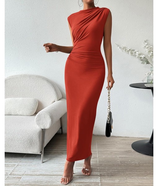 BTFBM Women's Ruched Bodycon Dress Summer Casual Sleeveless Back Slit Elegant Club Evening Party Cocktail Maxi Dresses