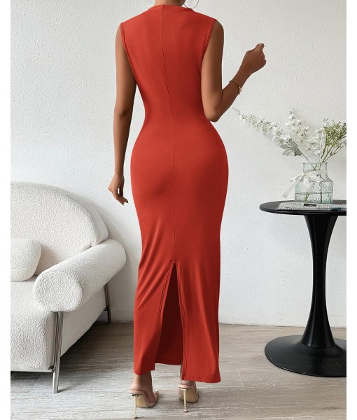 BTFBM Women's Ruched Bodycon Dress Summer Casual Sleeveless Back Slit Elegant Club Evening Party Cocktail Maxi Dresses
