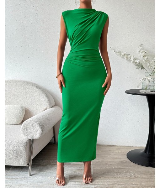 BTFBM Women's Ruched Bodycon Dress Summer Casual Sleeveless Back Slit Elegant Club Evening Party Cocktail Maxi Dresses