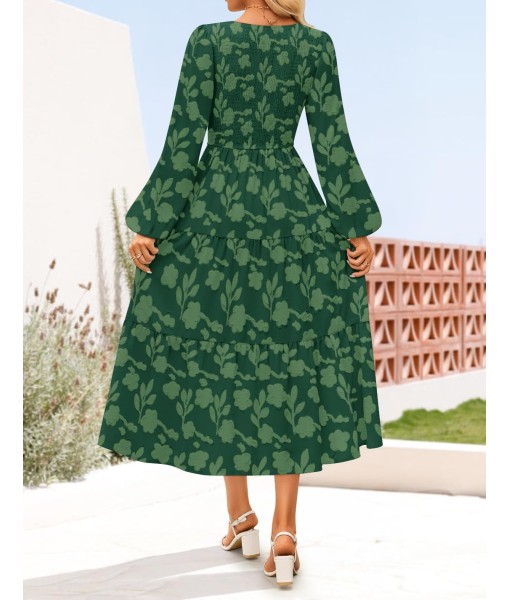 ZESICA Women's Fall Boho Floral Midi Dress 2025 Casual Long Sleeve Crewneck Flowy Wedding Guest Long Dresses