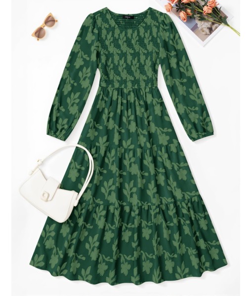 ZESICA Women's Fall Boho Floral Midi Dress 2025 Casual Long Sleeve Crewneck Flowy Wedding Guest Long Dresses