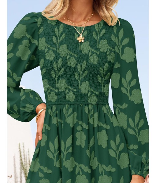 ZESICA Women's Fall Boho Floral Midi Dress 2025 Casual Long Sleeve Crewneck Flowy Wedding Guest Long Dresses