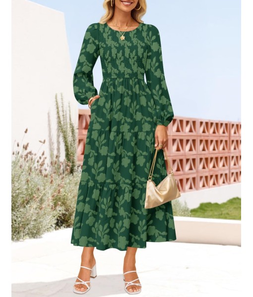 ZESICA Women's Fall Boho Floral Midi Dress 2025 Casual Long Sleeve Crewneck Flowy Wedding Guest Long Dresses