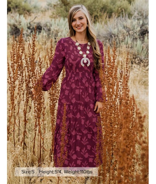 ZESICA Women's Fall Boho Floral Midi Dress 2025 Casual Long Sleeve Crewneck Flowy Wedding Guest Long Dresses