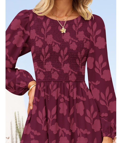 ZESICA Women's Fall Boho Floral Midi Dress 2025 Casual Long Sleeve Crewneck Flowy Wedding Guest Long Dresses