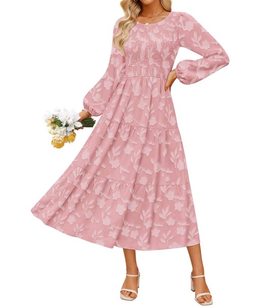 ZESICA Women's Fall Boho Floral Midi Dress 2025 Casual Long Sleeve Crewneck Flowy Wedding Guest Long Dresses
