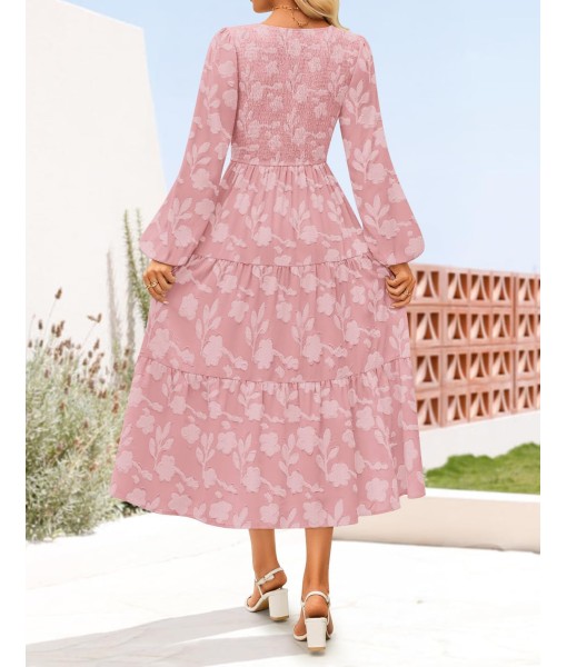 ZESICA Women's Fall Boho Floral Midi Dress 2025 Casual Long Sleeve Crewneck Flowy Wedding Guest Long Dresses